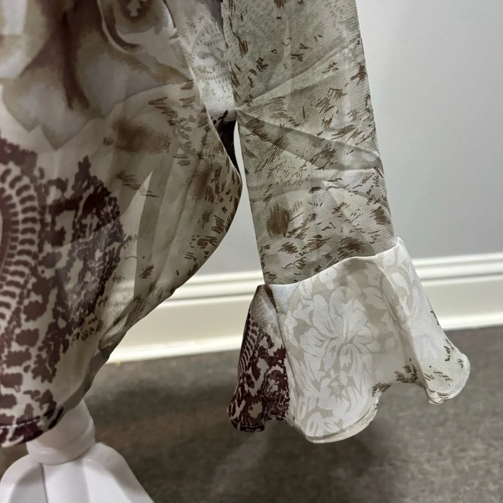 New Selene ruffle chiffon blouse plus tank brown paisley floral print NWT 2X top - Picture 3 of 8